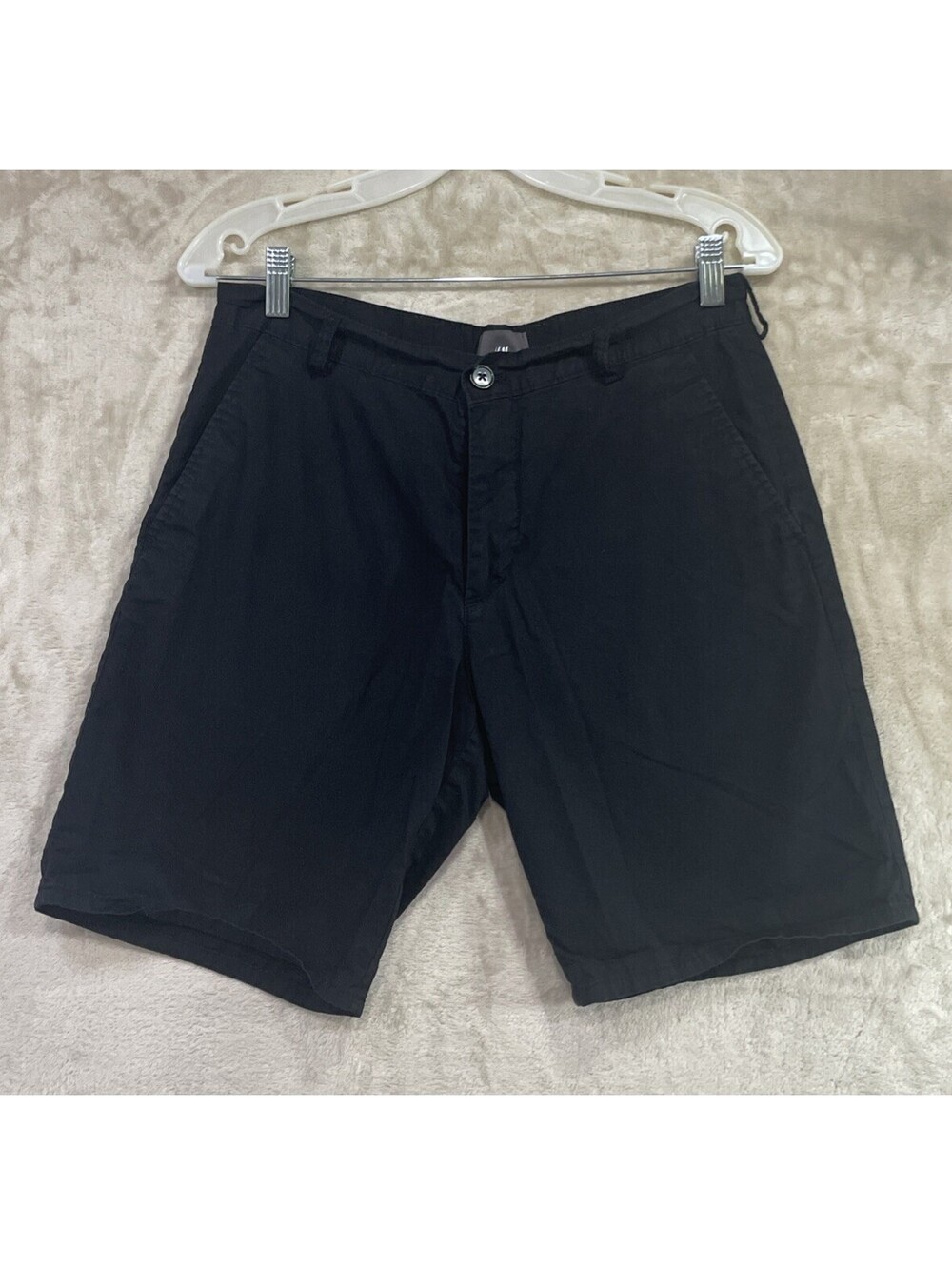 H&M Men's Black Cotton Chino Shorts Slim Fit Flat Front Pockets Size 29